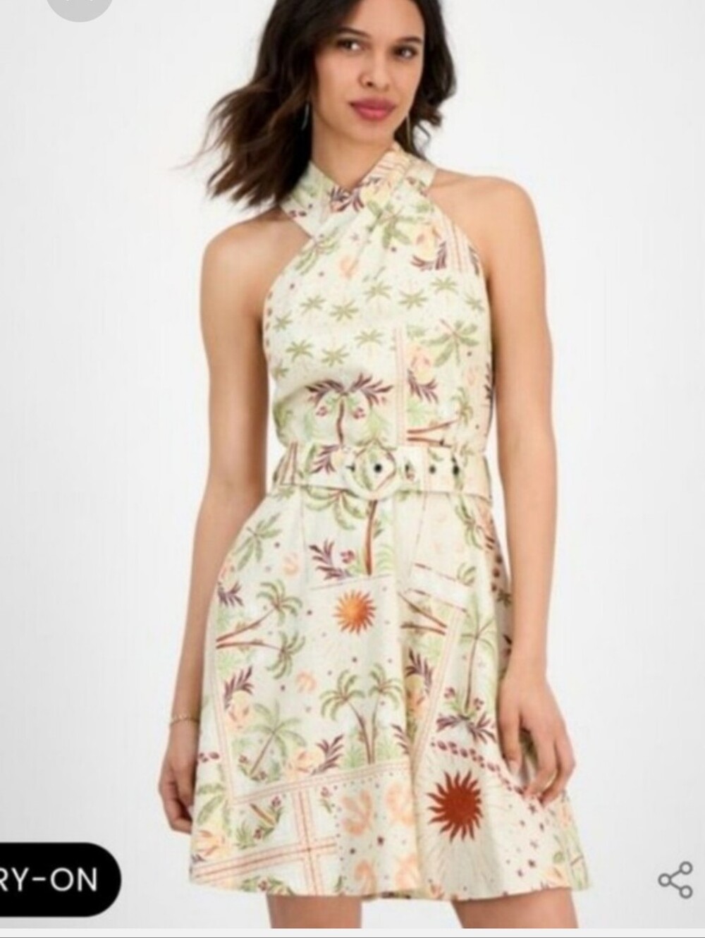 Rachel Roy NWT Linen Blend Tropical Print Halter Dress Size 8 Belted Safari $139